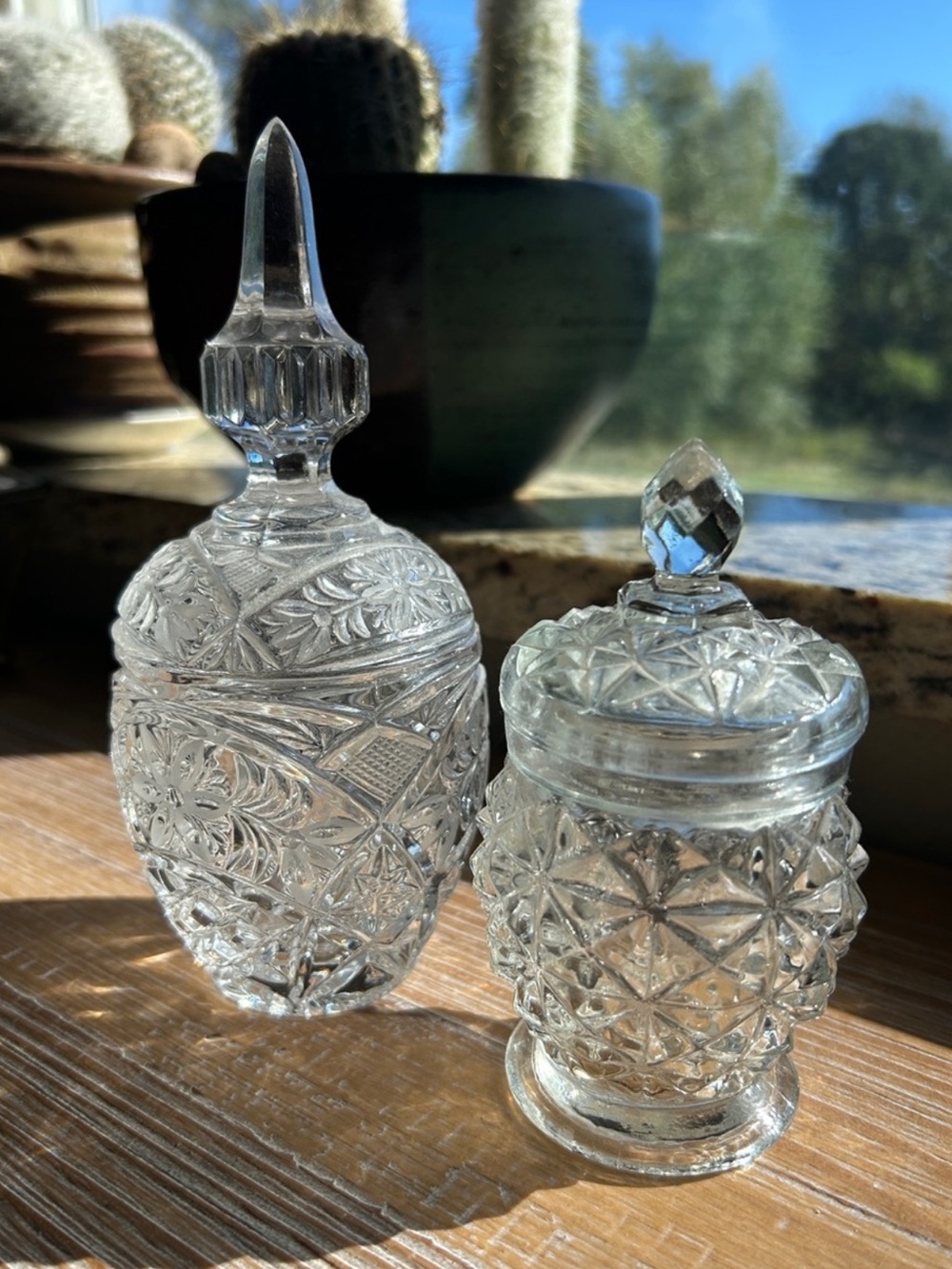 Vintage Imperlux Cut Crystal Sugar Bowl Germany & Avon Cut Glass Perfume Bottle